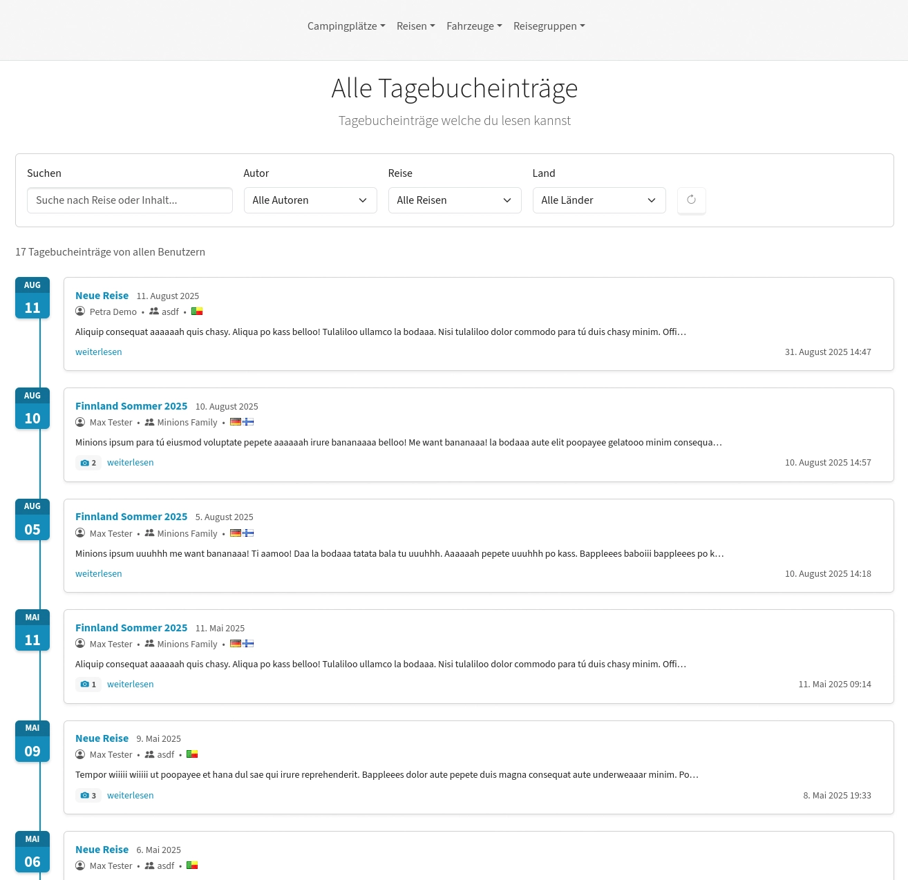 Reisetagebücher Liste