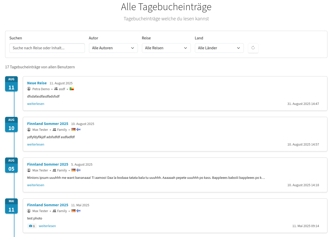 Reisetagebuch Übersicht