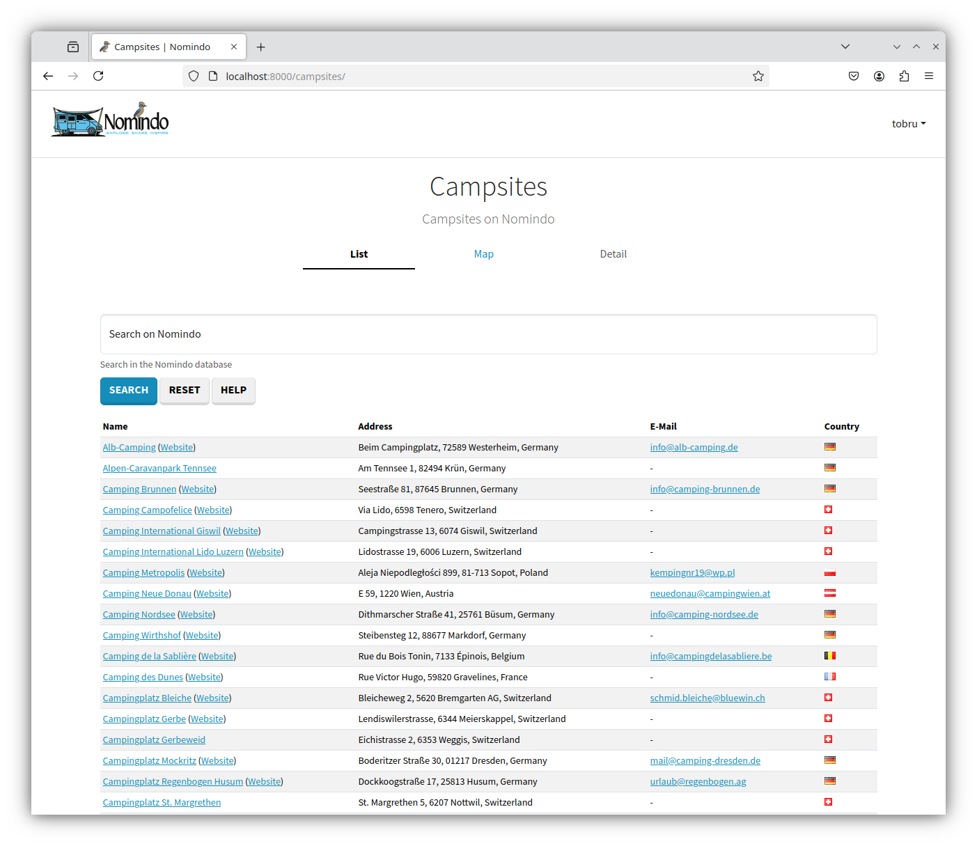 Liste der Campingplätze in Nomindo Liste der Campingplätze in Nomindo