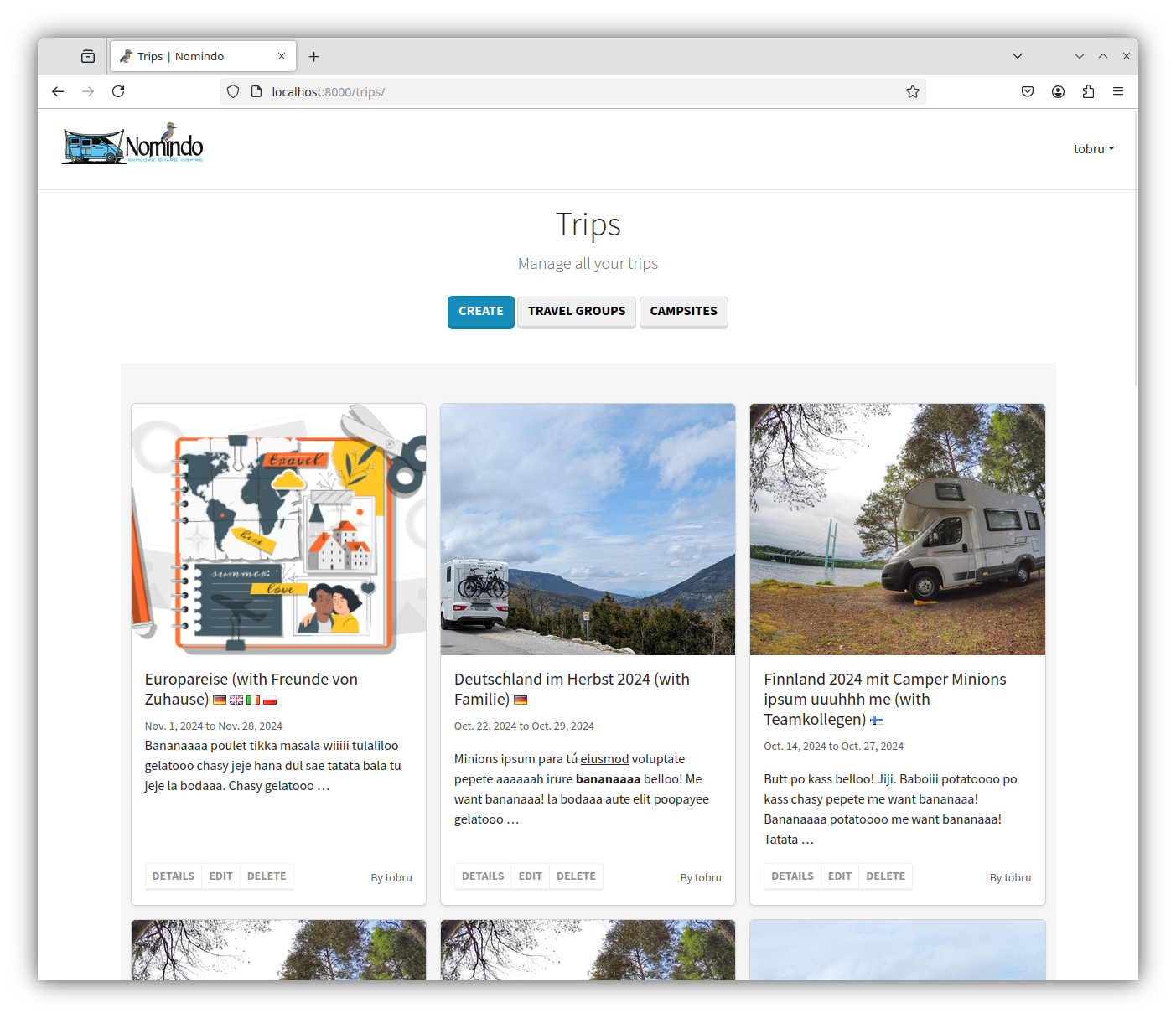 Liste der Reisen in Nomindo Liste der Reisen in Nomindo